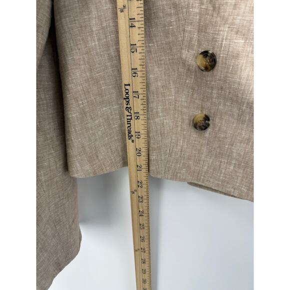 Talbots 100% Linen Double Breasted Cropped Blazer Tan Size 12 Career Neutral - Picture 6 of 9